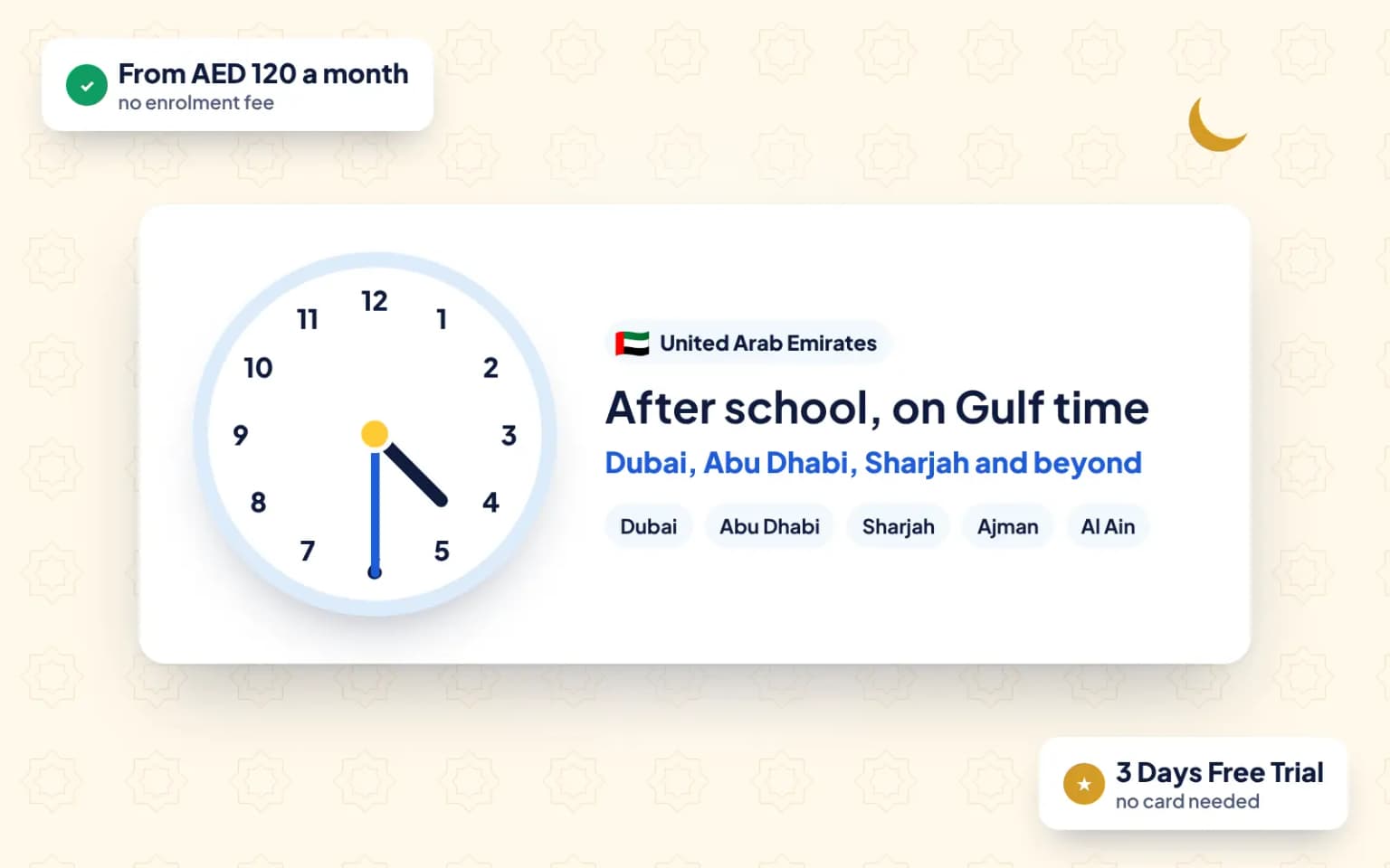 Online Quran classes for kids in the UAE: lessons after school on local time, with a 3-day free trial