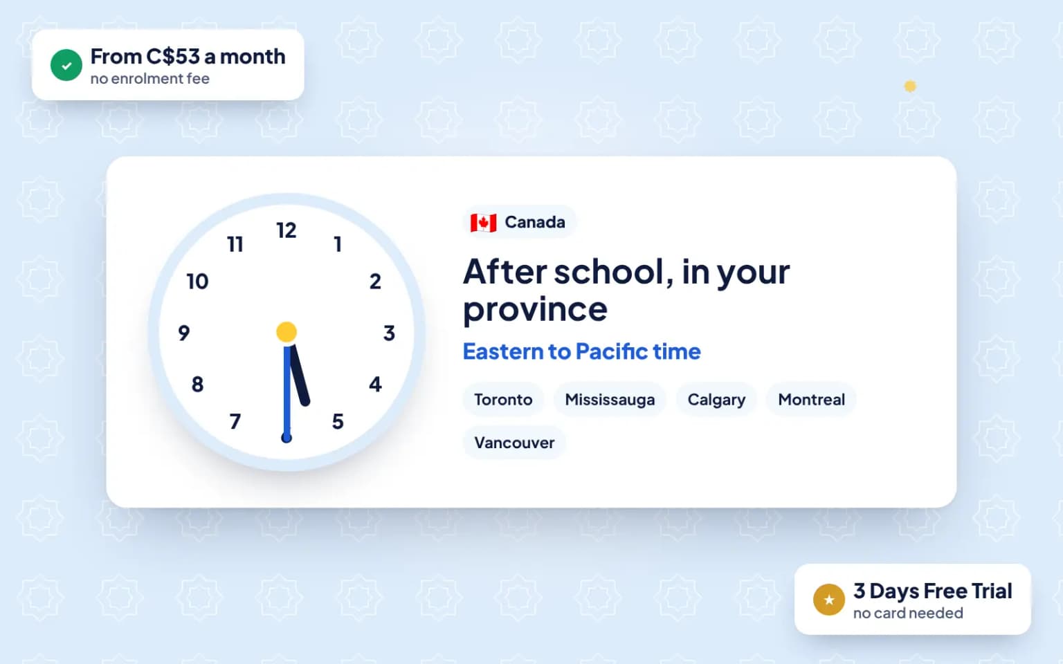 Online Quran classes for kids in Canada: lessons after school on local time, with a 3-day free trial