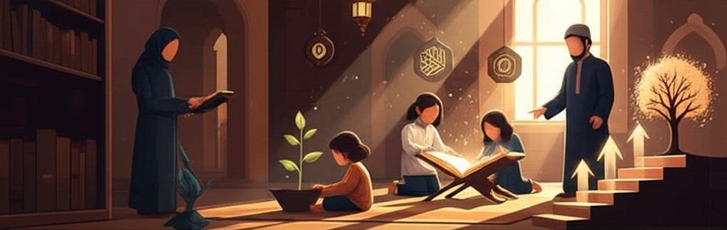 Journey from here to afterlife Illustrating symbolizing investment in a child's spiritual future through Quran and Islamic learning.