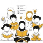 Memorization of Quran Cartoon illustration of diverse students memorizing Quran online, symbolizing Hifz achievement.