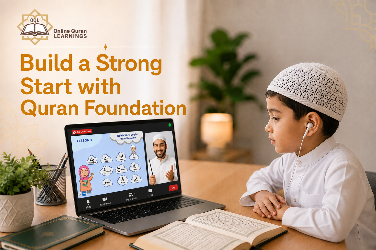 Child attending one-to-one online Qaida classes with Tajweed