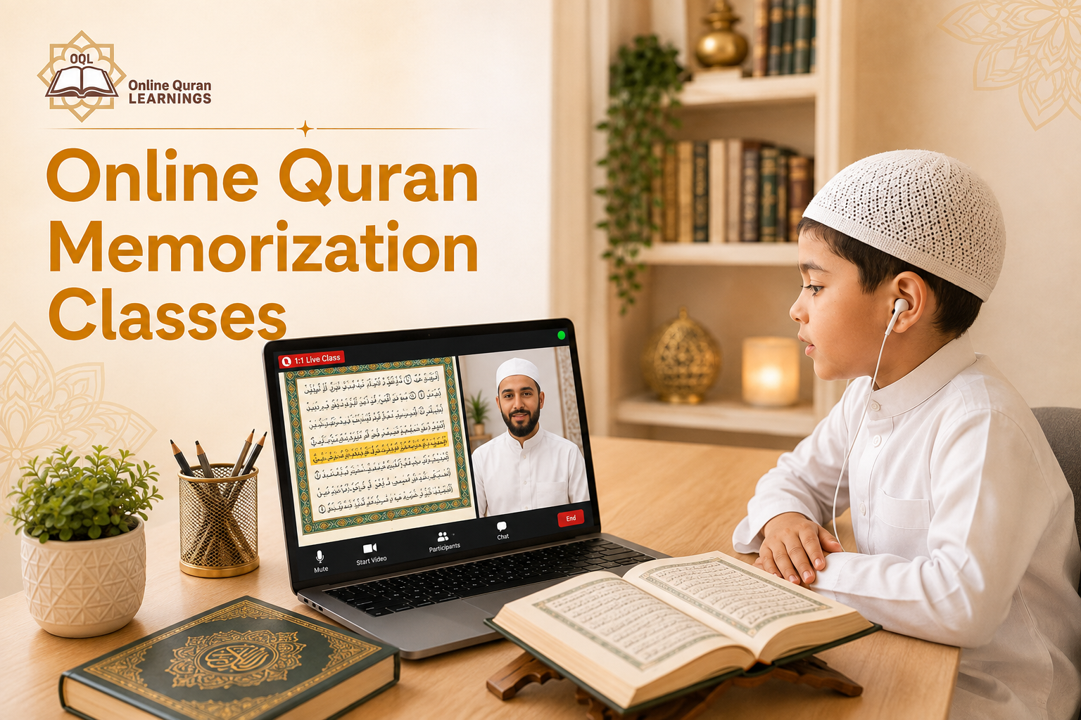 Young student taking online Quran memorization classes