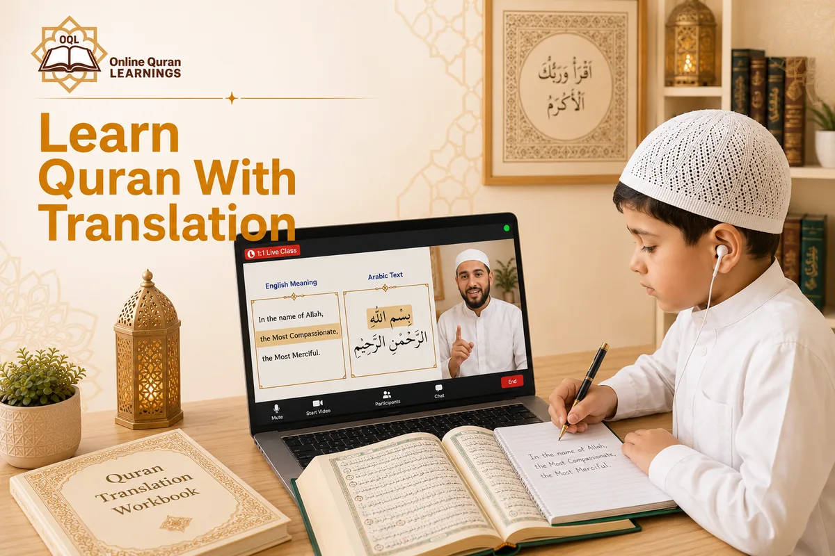 Teacher helping a student learn Quran with translation online