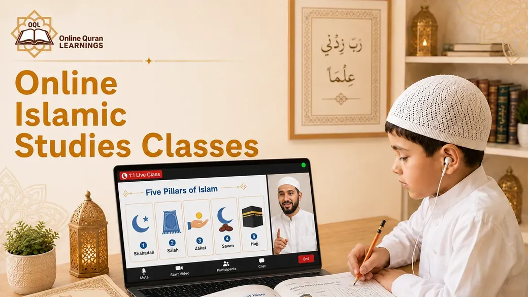 Teacher giving online Islamic Studies classes to a child
