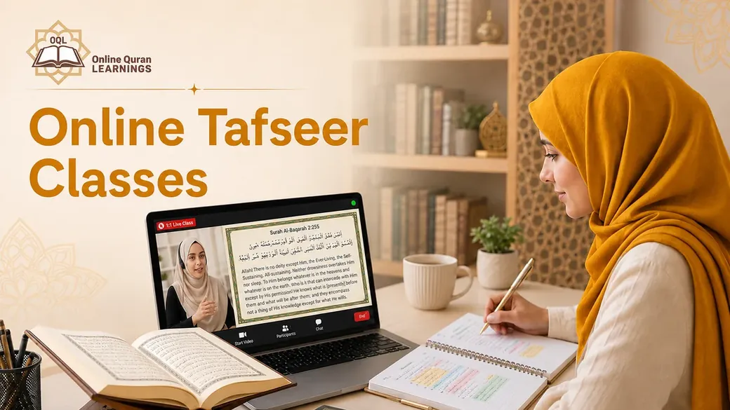 Muslim student attending online Quran Tafseer classes