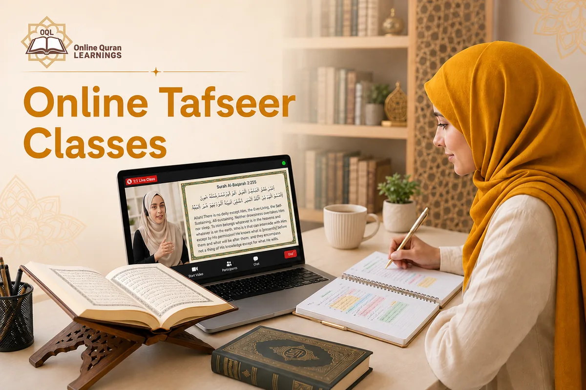 Muslim student attending online Quran Tafseer classes