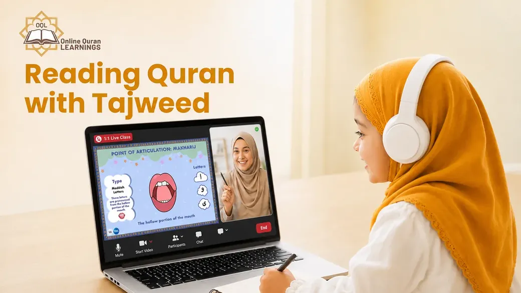Student learning Quran online with Tajweed in a private class